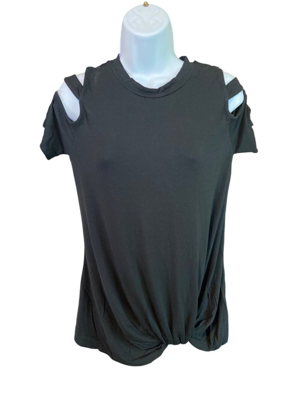 Venus Cold Shoulder Top M Black Short Sleeve Goth Minimalist Chic Casual